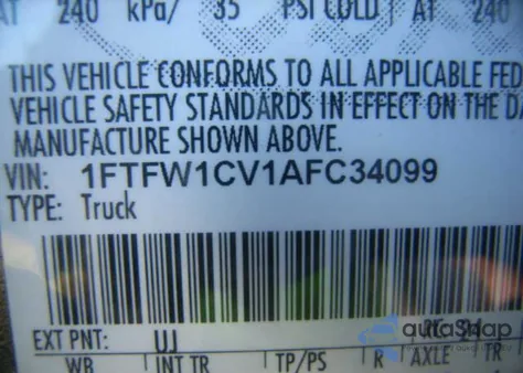 2010 Ford Lgt Convtnl 'F' F150 from USA, damaged, VIN 1FTFW1CV1AFC34099